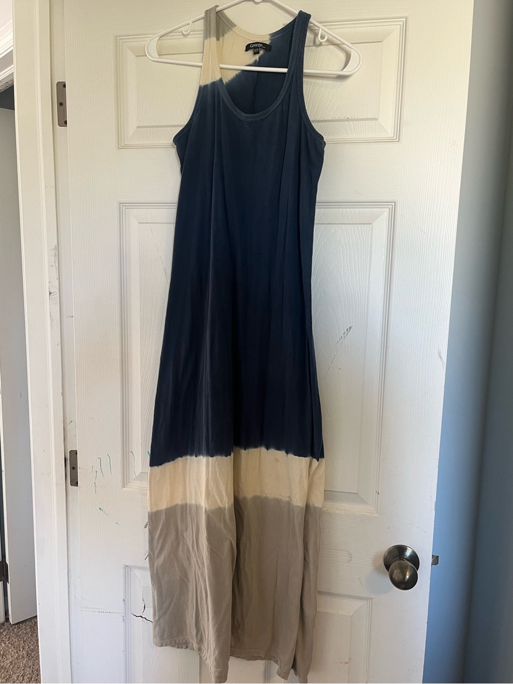 George Navy Maxi Dress with Cream & Tan Panels